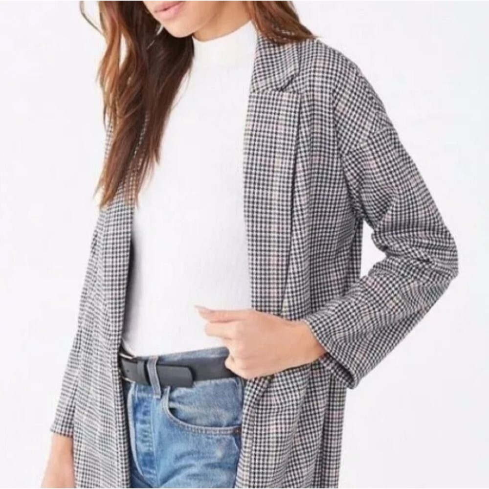 Timing Nwt Buckle long knit plaid blazer jacket size Large